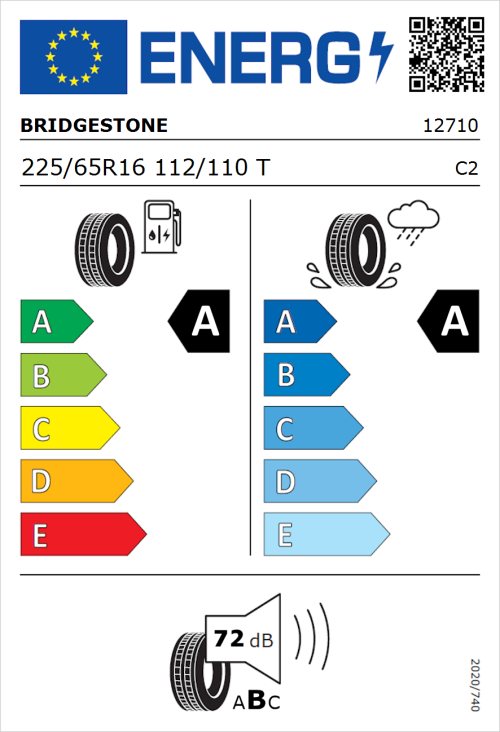Tyre Label for Bridgestone Duravis R660 225/65R16 112/110T