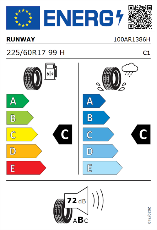 Tyre Label for Runway Enduro HP SUV 225/60R17 99H
